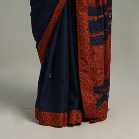 Buy Blue Applique Patchwork Mul Cotton Tagai Ajrakh Saree 