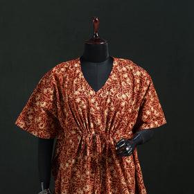 Maroon - Kalamkari Hand Block Print Natural Dyed Cotton Kaftan (Short) 22