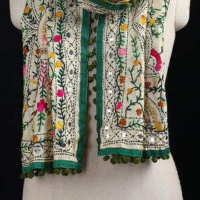 Ranihati Chanderi Silk Hand Embroidered Stole with Pom Pom 187