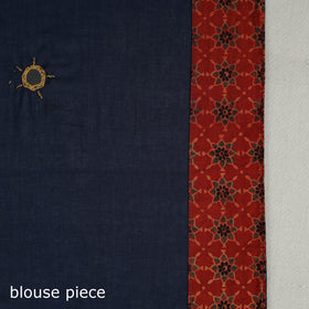 Buy Blue Applique Patchwork Mul Cotton Tagai Ajrakh Saree 