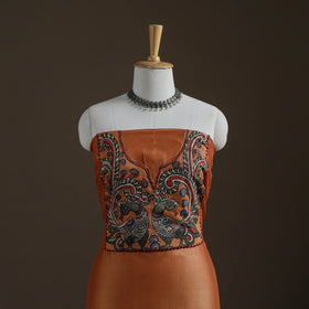 Orange - Handpainted Srikalahasti Handloom Chanderi Silk Unstitched Kurta (2.3M) 11