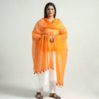 Orange - Leheriya Tie-Dye Mothra Kota Doria Cotton Dupatta with Tassels 36