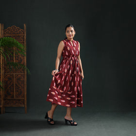 Pochampally Ikat Cotton Sleeveless Tiered Long Dress for Women 08
