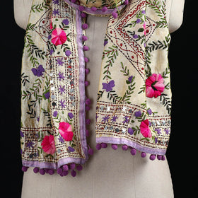 Ranihati Chanderi Silk Hand Embroidered Stole with Pom Pom 188