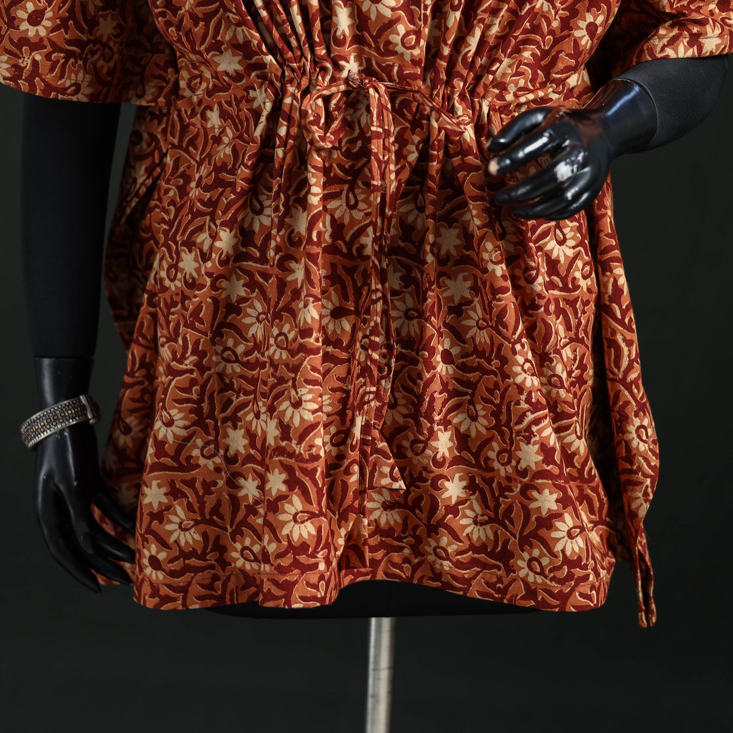 Maroon - Kalamkari Hand Block Print Natural Dyed Cotton Kaftan (Short) 22