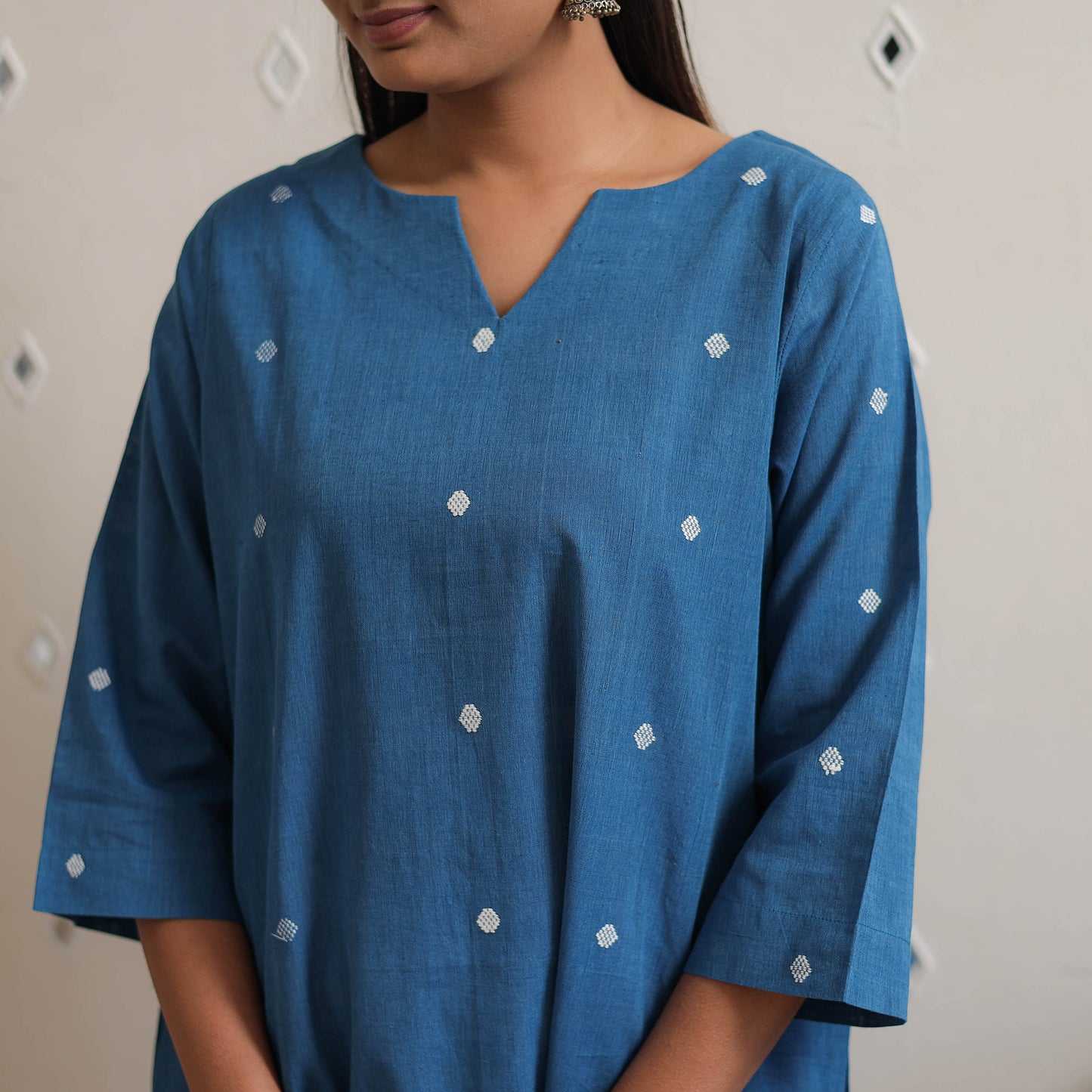 Blue - Handwoven Cotton Short Jamdani Kurta 28