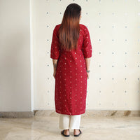 Red - Polka Zari Buti Spun Dupion Silk Long Straight Kurta 02