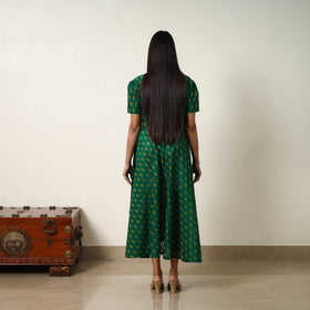 Green - Mercerized Cotton Flared Pochampally Ikat Dress 11
