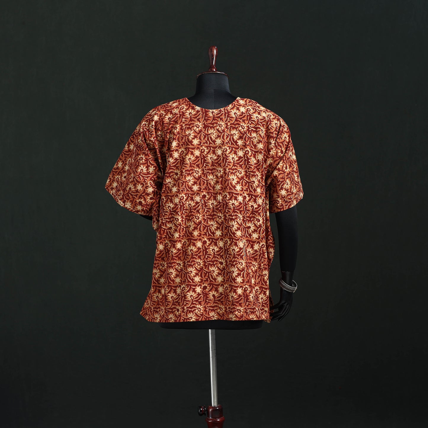 Maroon - Kalamkari Hand Block Print Natural Dyed Cotton Kaftan (Short) 22