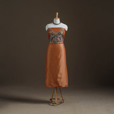 Orange - Handpainted Srikalahasti Handloom Chanderi Silk Unstitched Kurta (2.3M) 12