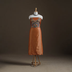 Orange - Handpainted Srikalahasti Handloom Chanderi Silk Unstitched Kurta (2.3M) 12