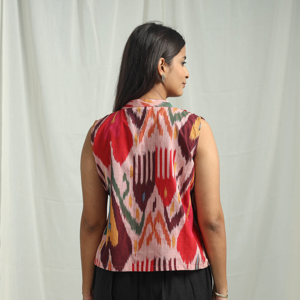 Multicolor - Handloom Cotton Central Asian Pochampally Ikat Crop Top 04