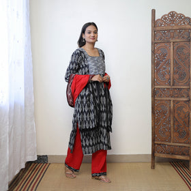 Buy Black Handloom Cotton Pochampally Ikat Kurta Set Online