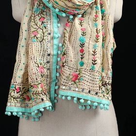Ranihati Chanderi Silk Hand Embroidered Stole with Pom Pom 190