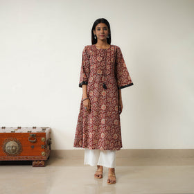 Maroon - Natural Dyed Block Print Cotton Kalamkari Kurta 10