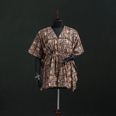 Brown - Kalamkari Hand Block Print Natural Dyed Cotton Kaftan (Short) 23
