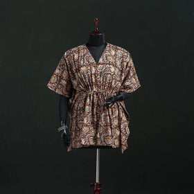 Brown - Kalamkari Hand Block Print Natural Dyed Cotton Kaftan (Short) 23