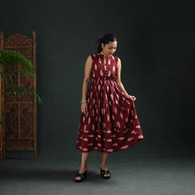 Pochampally Ikat Cotton Sleeveless Tiered Long Dress for Women 08