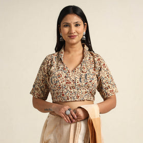 Beige - Pedana Kalamkari Block Printed Cotton Stitched Blouse 17