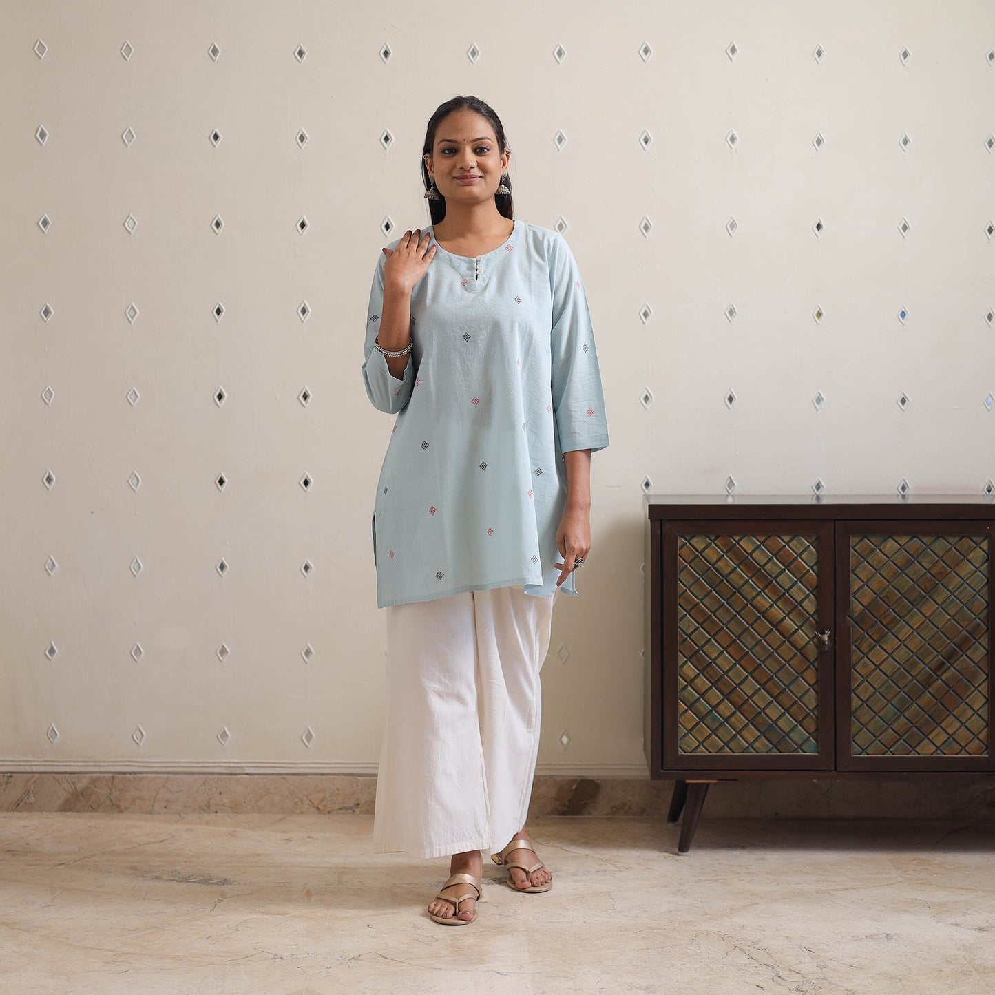 Grey - Handwoven Cotton Short Jamdani Kurta 37 117