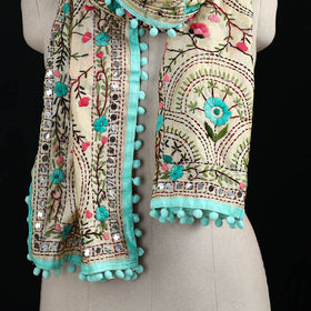 Ranihati Chanderi Silk Hand Embroidered Stole with Pom Pom 191