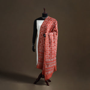 Red - Akola Dabu Hand Block Print Chanderi Silk Handloom Dupatta 06