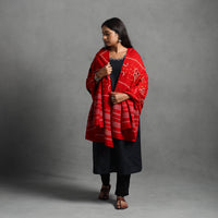 Red - Kutch Mirror Work Handwoven Bandhani Bagida Woolen Shawl 03