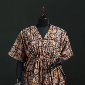 Brown - Kalamkari Hand Block Print Natural Dyed Cotton Kaftan (Short) 23