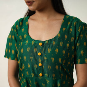 Green - Mercerized Cotton Flared Pochampally Ikat Dress 11