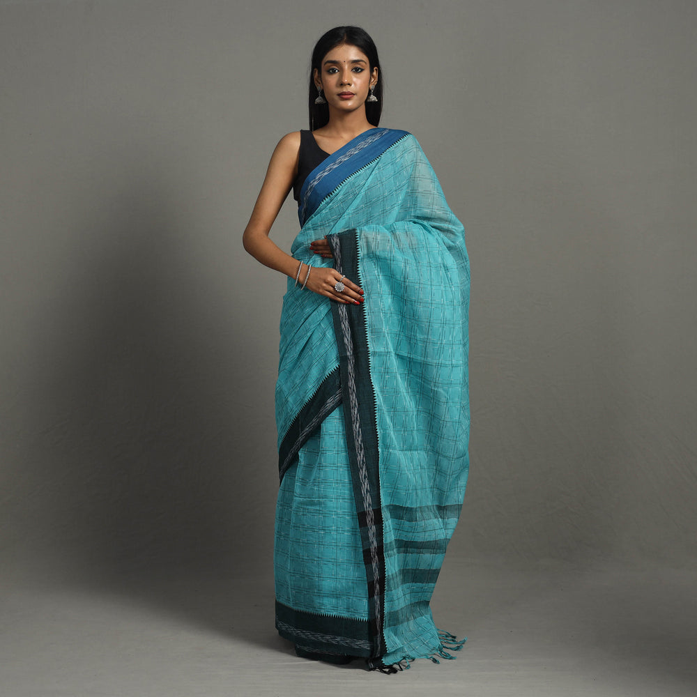 Blue - Checks Cotton Handloom Saree 43