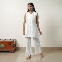 Nithya White Slub Silk Short Plain Kurta