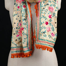 Ranihati Chanderi Silk Hand Embroidered Stole with Pom Pom 192