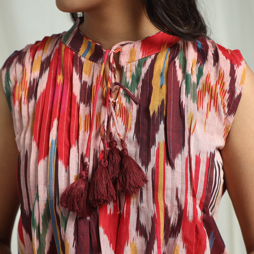 Multicolor - Handloom Cotton Central Asian Pochampally Ikat Crop Top 04