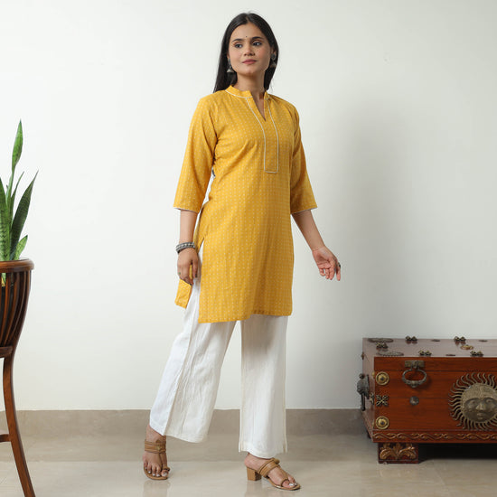 Yellow - Jacquard Cotton Short Kurta 41