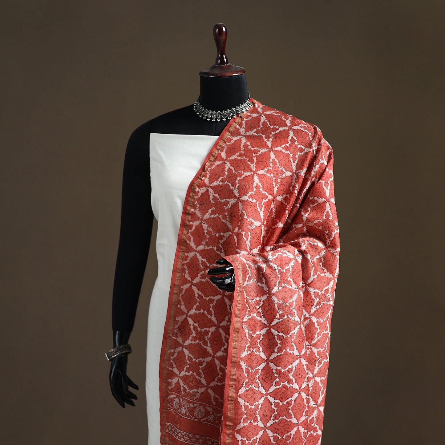 Akola Dabu Hand Block Print Chanderi Silk Handloom Dupatta 06