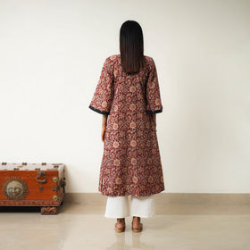 Maroon - Natural Dyed Block Print Cotton Kalamkari Kurta 10