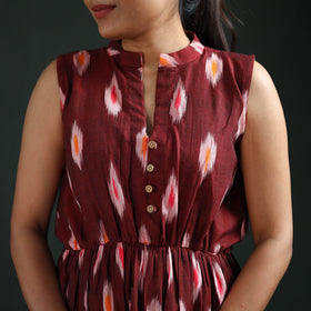 Pochampally Ikat Cotton Sleeveless Tiered Long Dress for Women 08