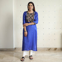 Dark Blue - Modal Silk Plain Long Straight Kurta 33