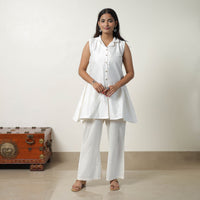 Nithya White Slub Silk Short Plain Kurta