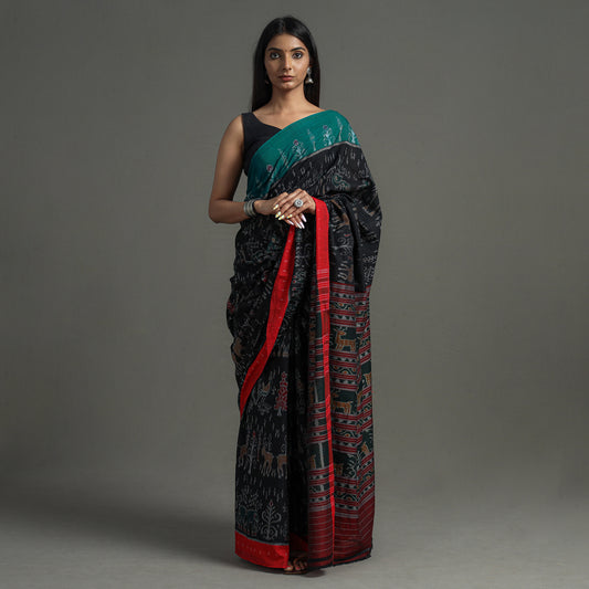 Black - Khandua Ikat Weave Handloom Cotton Saree