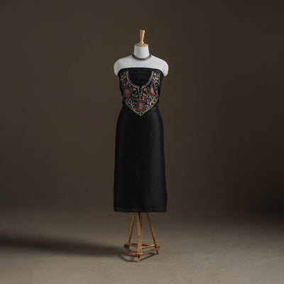 Black - Handpainted Srikalahasti Handloom Chanderi Silk Unstitched Kurta (2.3M) 13