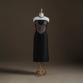 Black - Handpainted Srikalahasti Handloom Chanderi Silk Unstitched Kurta (2.3M) 13