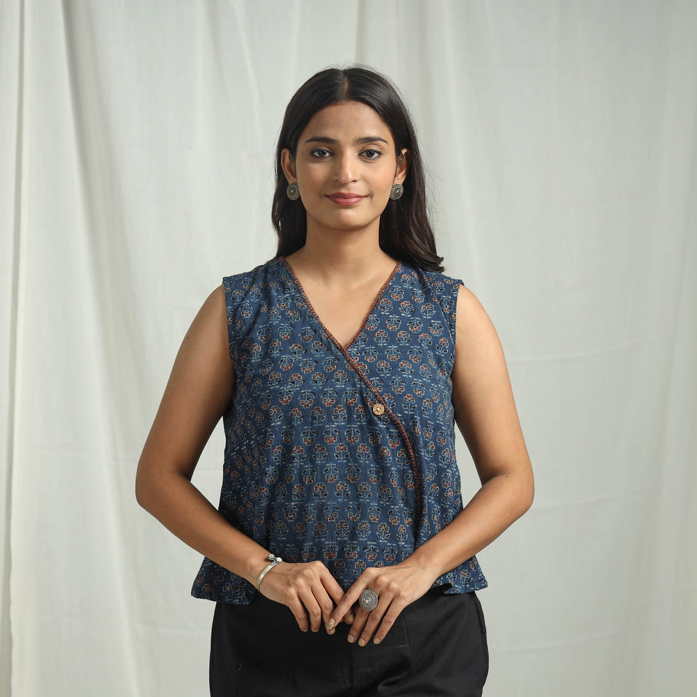 Blue - Ajrakh Block Printed Cotton Crop Top 16