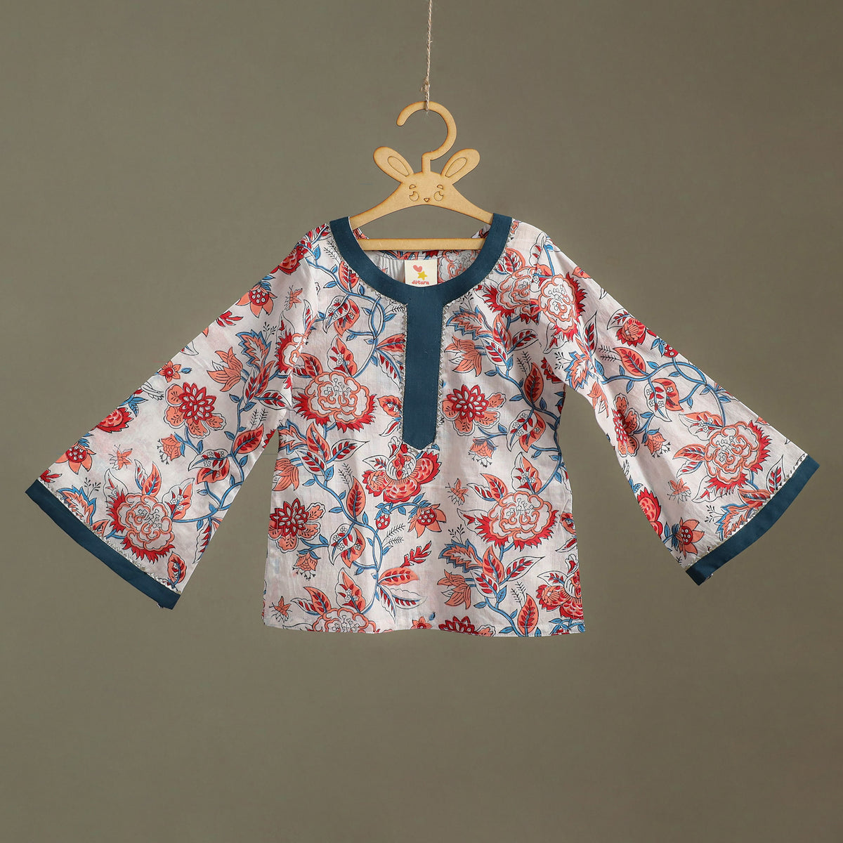 Girls Gota Work Floral Block Print Cotton Kurta with Sharara Set (3-4 Years) 34