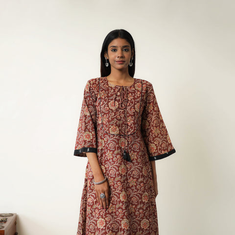 Maroon - Natural Dyed Block Print Cotton Kalamkari Kurta 10