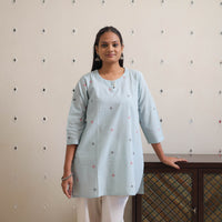 Grey - Handwoven Cotton Short Jamdani Kurta 37 117