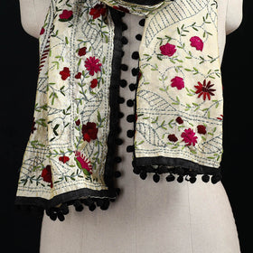Ranihati Chanderi Silk Hand Embroidered Stole with Pom Pom 194
