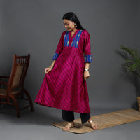 Chanderi Silk A-Line Patchwork Tie-Dye Leheriya Kurta 03