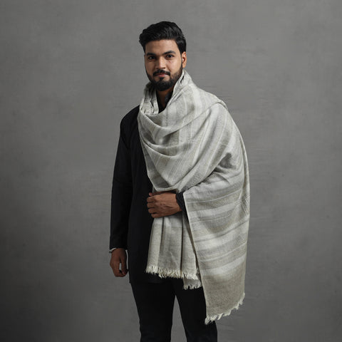 Grey - Kumaun Handwoven Pure Merino Wool Shawl for Men 07