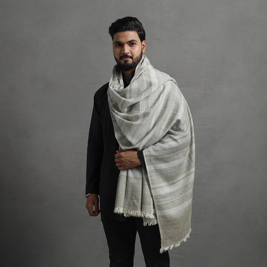 Grey - Kumaun Handwoven Pure Merino Wool Shawl for Men 07